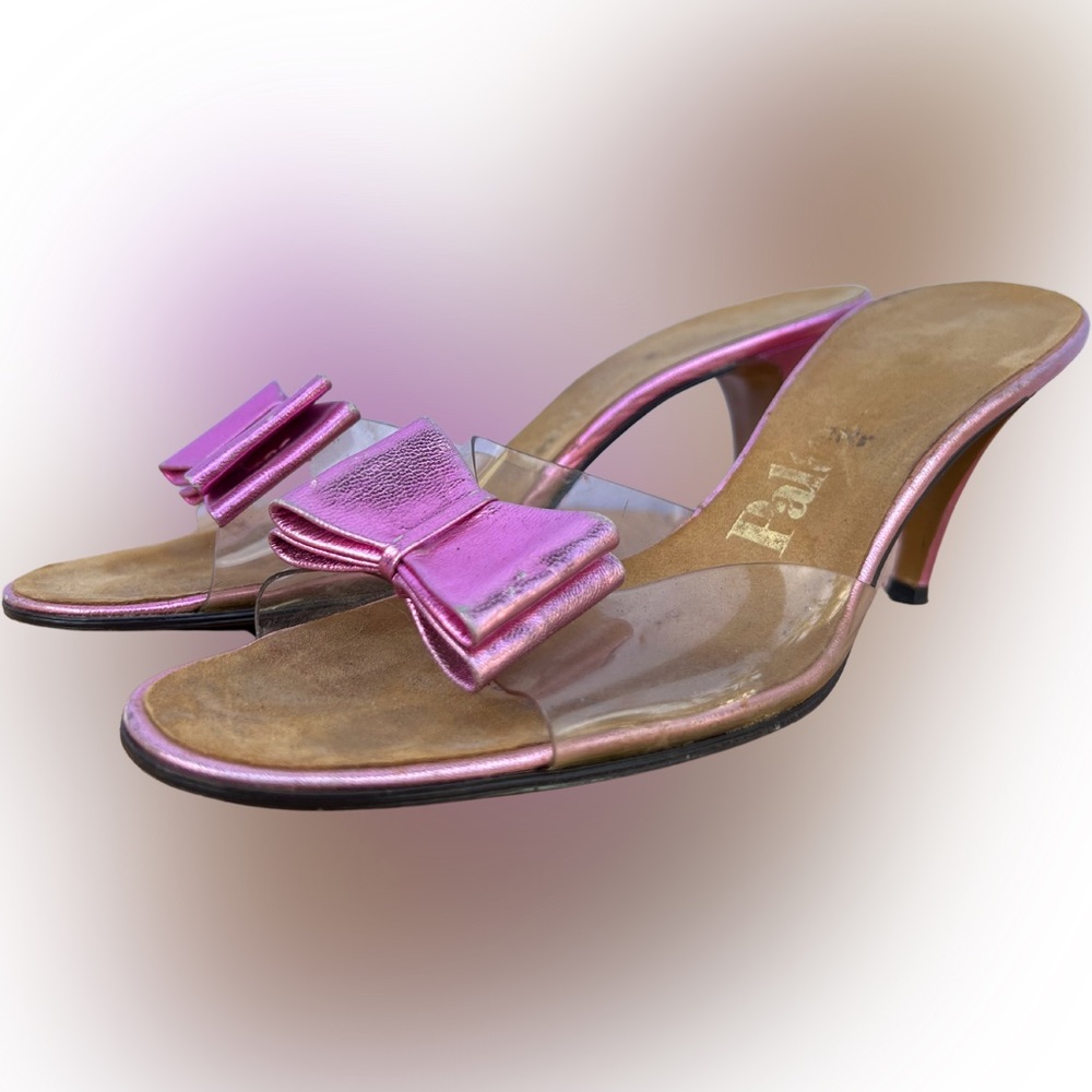 VTG Metallic Pink Bow Heels with Clear Vamp